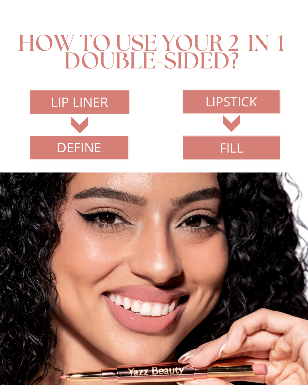 Dual ended nude lipstick with lip liner long lasting matte finish natural look vegan Yazz Beauty
