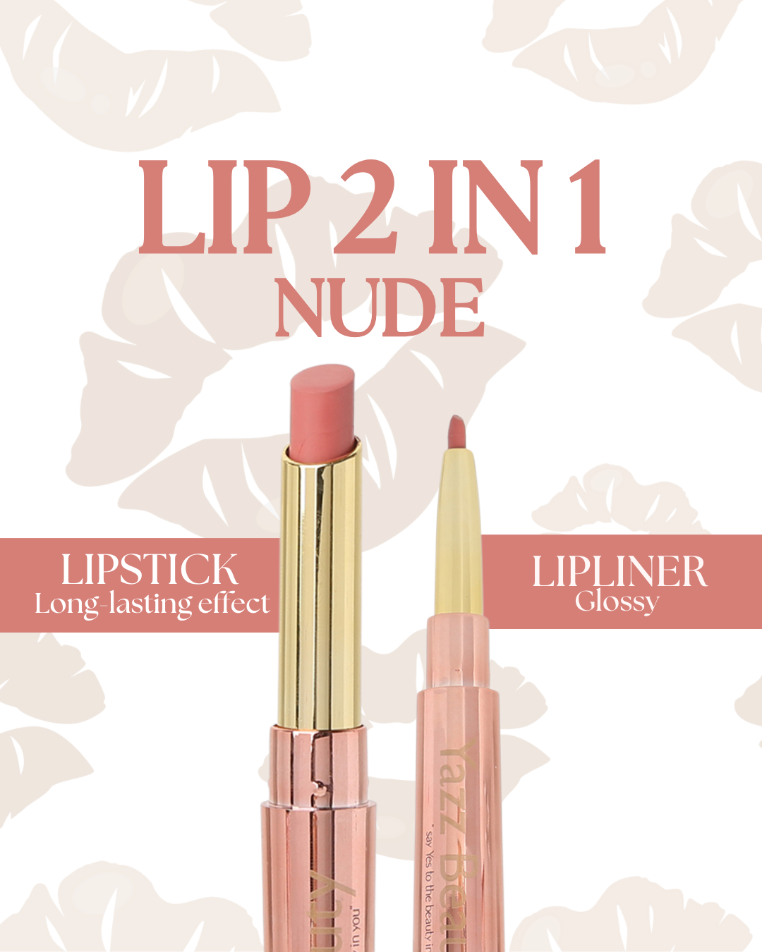 Dual ended nude lipstick with lip liner long lasting matte finish natural look vegan Yazz Beauty