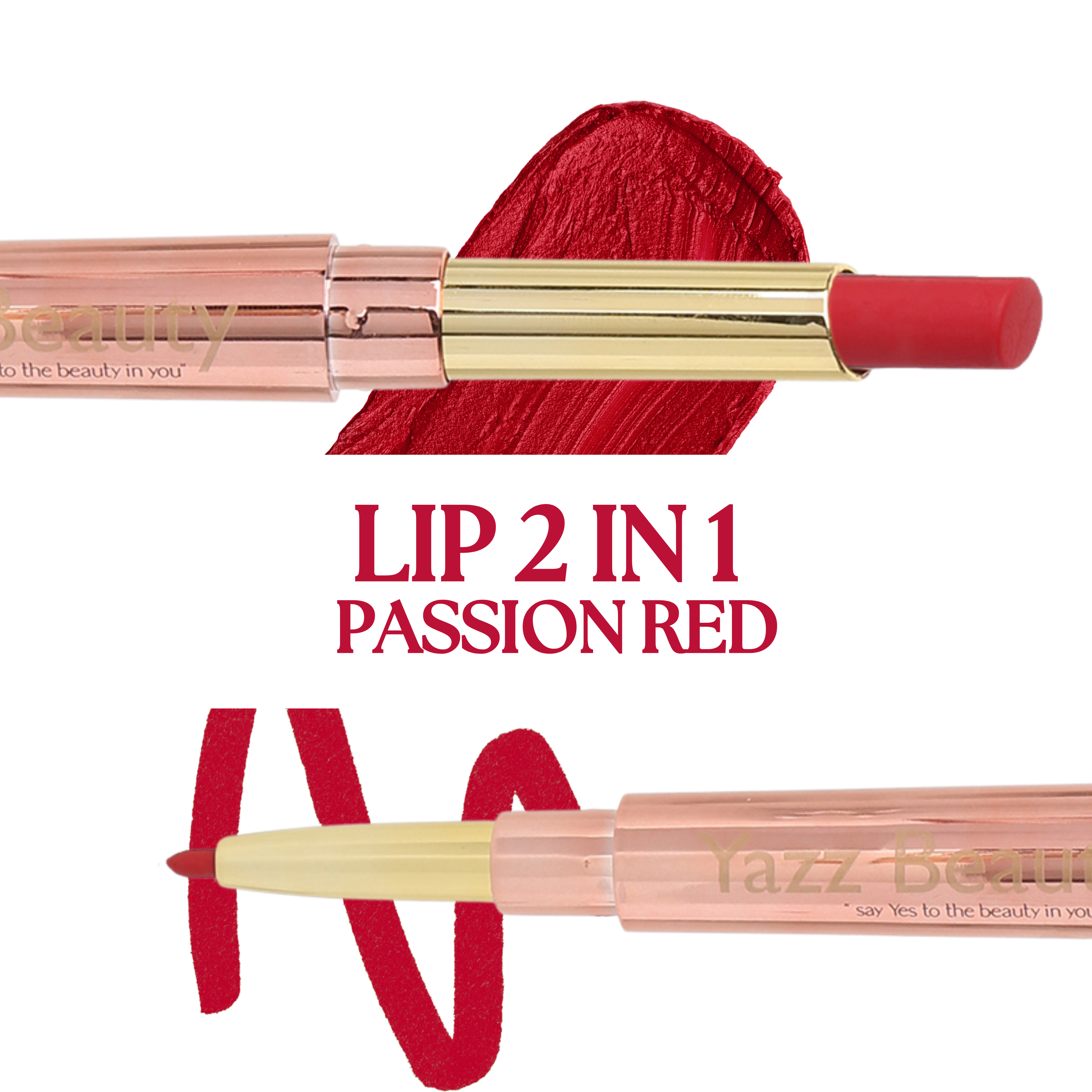 Lip 2-in-1 Passion Red – Long-Lasting Lip Liner + Lipstick | Yazz Beauty