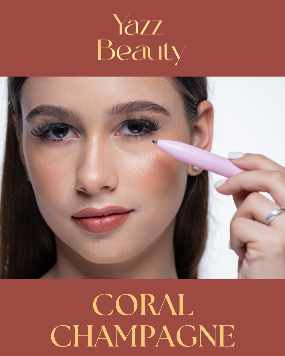 Makeup Pen 4-in-1 Coral Champagne| Eyeliner, Brow, Lip Liner & Highlighter – Vegan & Refillable | Yazz Beauty
