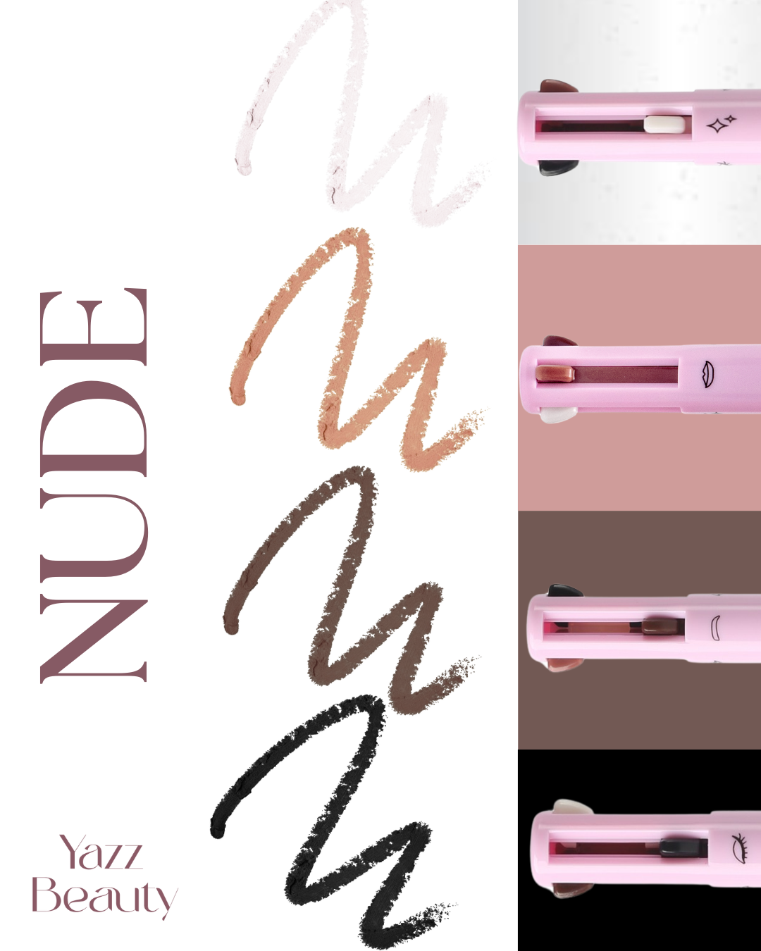Makeup Pen 4-in-1 NUDE | Eyeliner, Brow, Lip Liner & Highlighter – Vegan & Refillable | Yazz Beauty